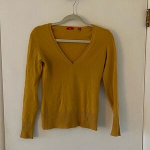 Mustard Cashmere V-Neck Sweater Golden Yellow Grunge Indie Sleaze Wool *holes*